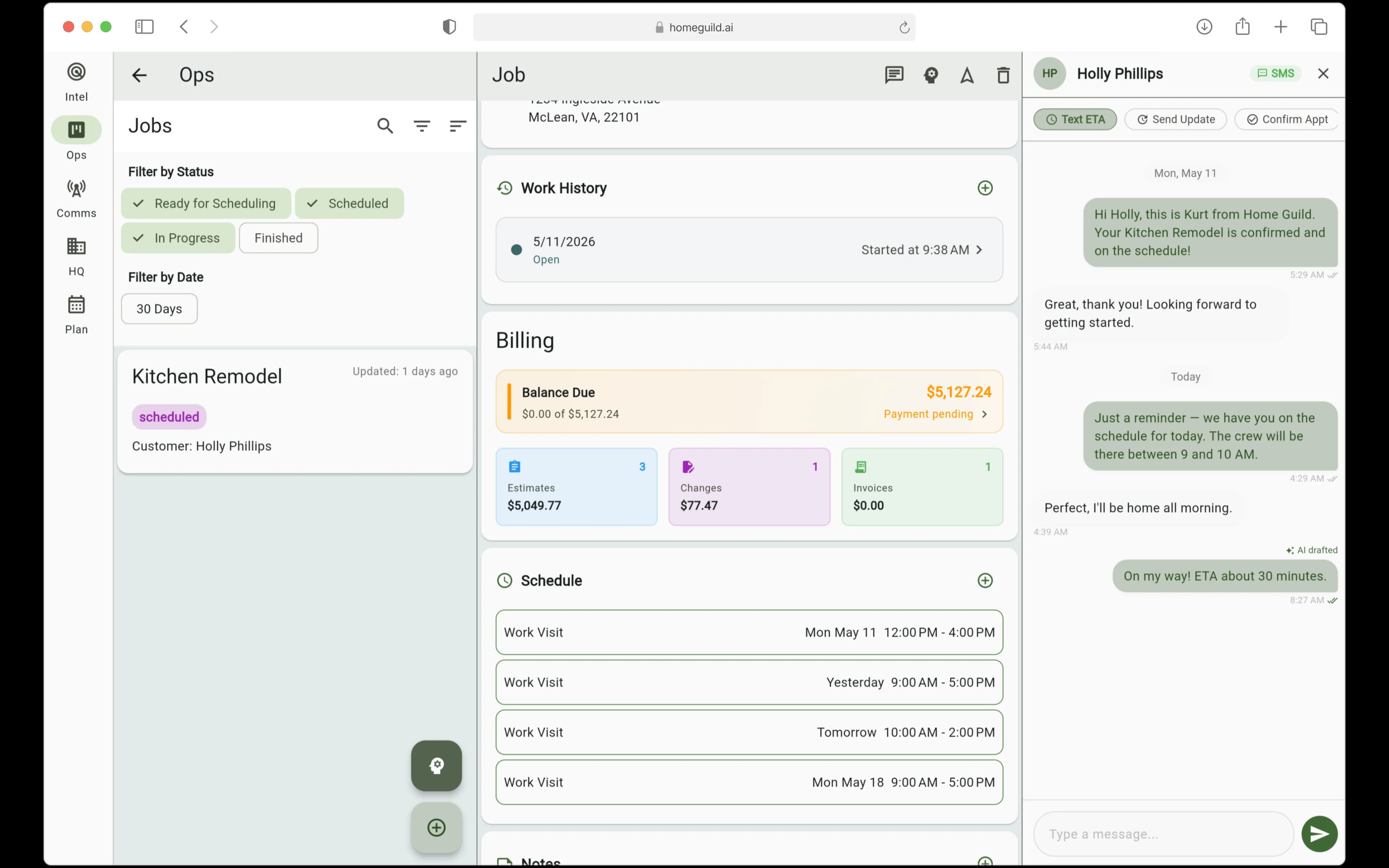 Ops screen showing live pipeline metrics for a solo handyman